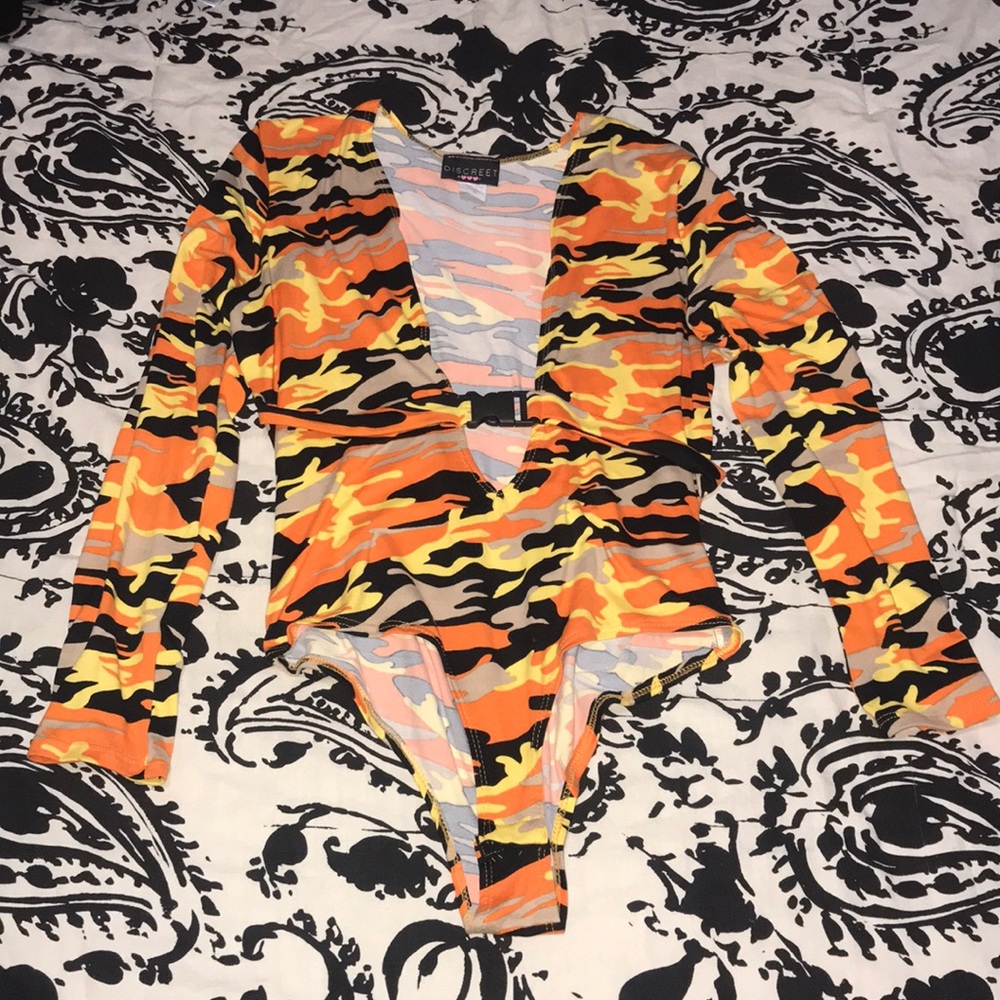 Orange camouflage bodysuit